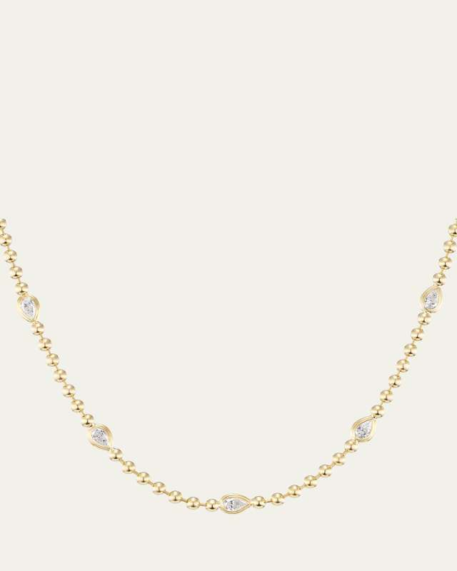 Double Bubble Bezel Diamond Pear 18K Gold Necklace, 16"
